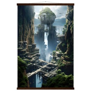 Sci-Fi Concept Art Print with Hanger - 60x90 cm / 24x36″, Dark wood wall hanger