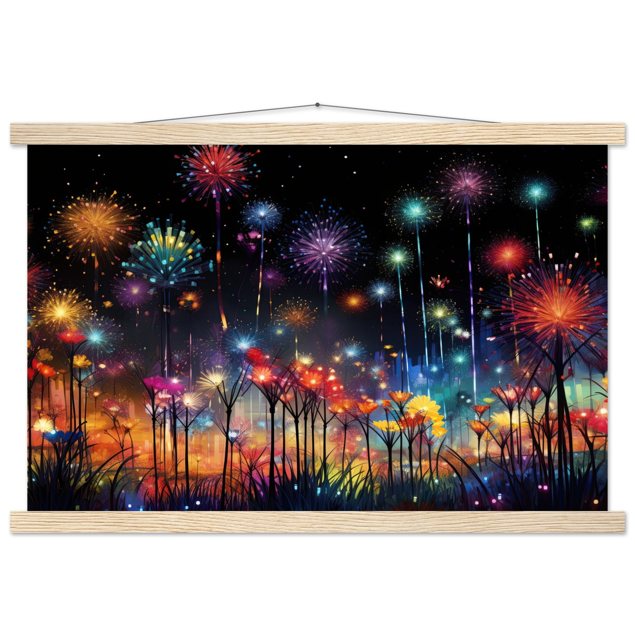 Fireworks and Flowers of Light and Color – Art Print with Hanger – 40×60 cm / 16×24″, Natural wood wall hanger