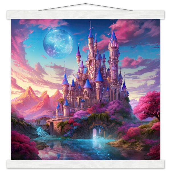 Colorful Fairy Tale Castle Art Print with Hanger - 40x40 cm / 16x16″, White wall hanger