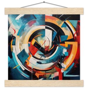 Abstract Colorful Painted Blue Art Print with Hanger - 25x25 cm / 10x10″, Natural wood wall hanger