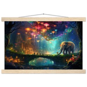 Elephant Cave of Wonder Art Print with Hanger - 30x45 cm / 12x18″, Natural wood wall hanger