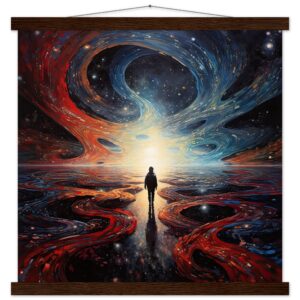 Infinity Abstract Art Print with Hanger - 45x45 cm / 18x18″, Dark wood wall hanger