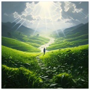 Daybreak - Fields of Green - Art Poster - 70x70 cm / 28x28″
