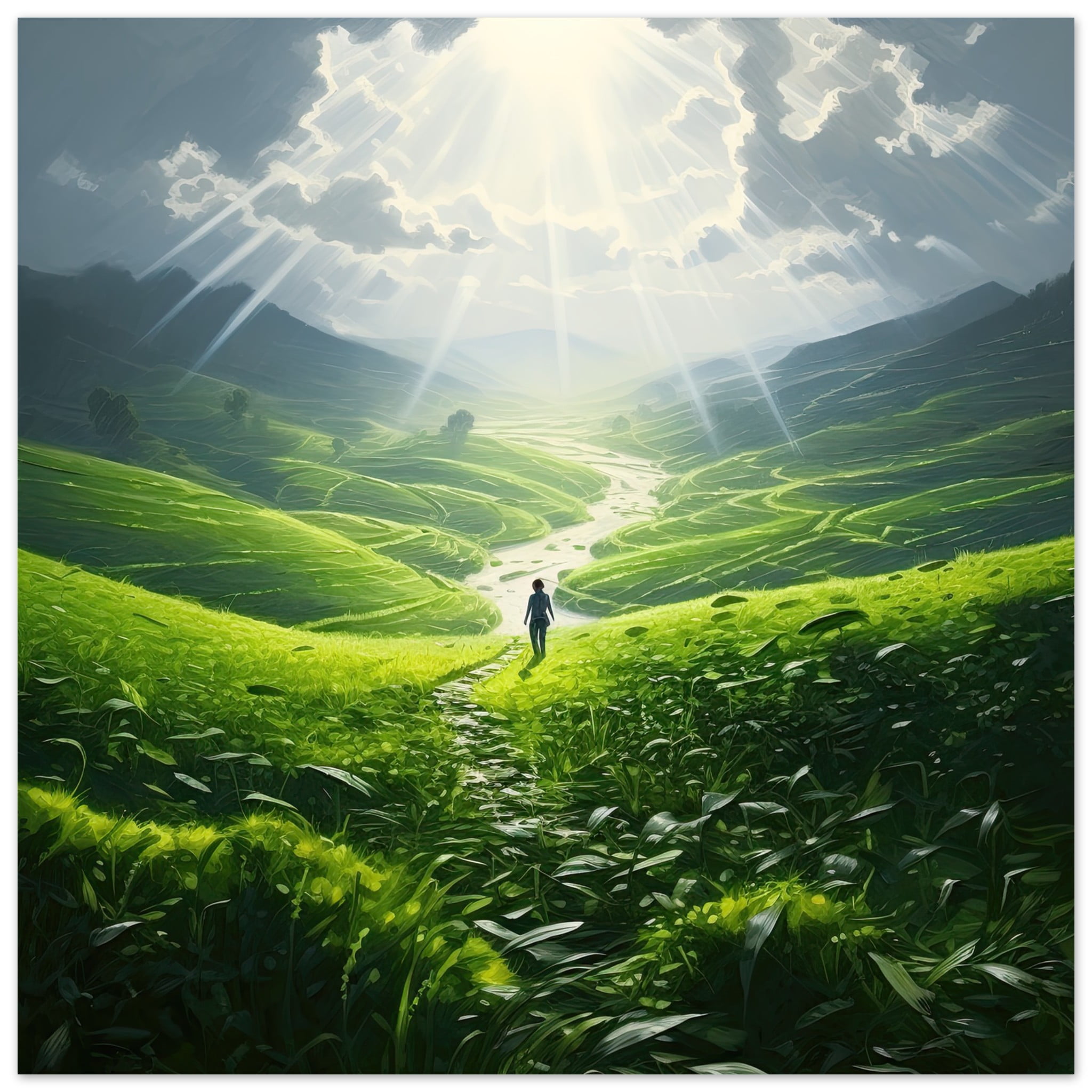 Daybreak – Fields of Green – Art Poster – 70×70 cm / 28×28″