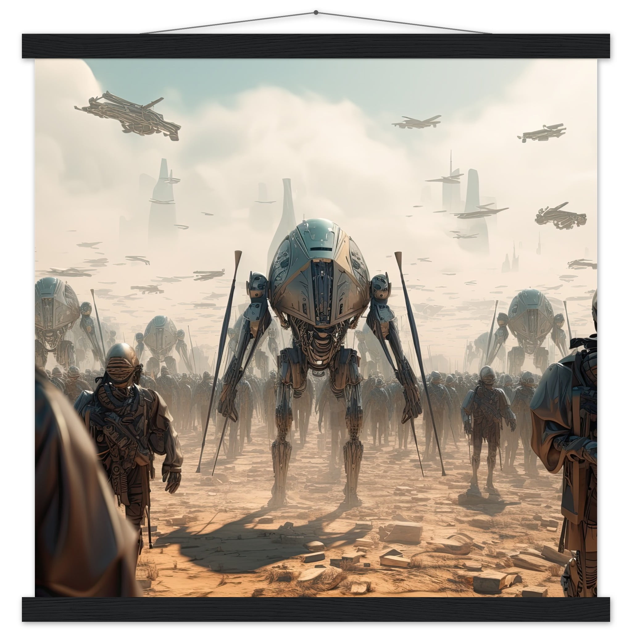 Future War Sci-Fi Art Print with Hanger – 50×50 cm / 20×20″, Black wall hanger