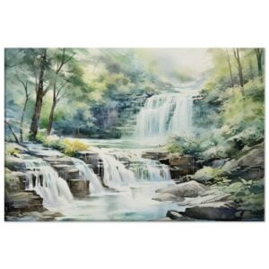 Serene Waterfall in Watercolor Canvas Print