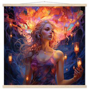 Lovely Lanterns and Colors Art Print with Hanger - 70x70 cm / 28x28″, Natural wood wall hanger
