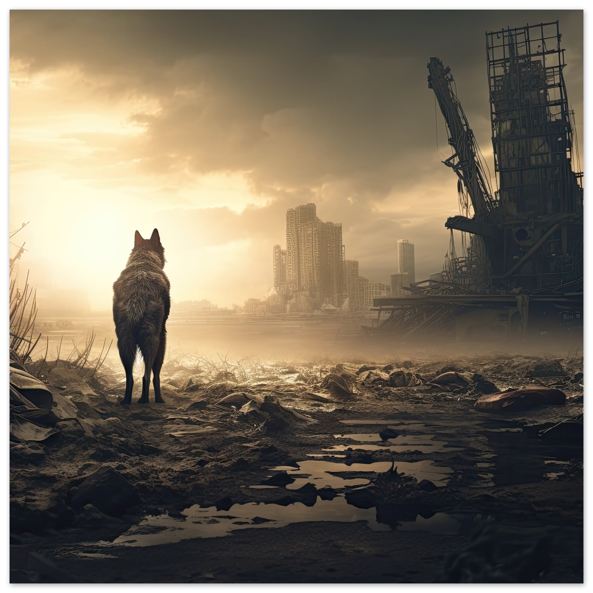Lone Wolf Post-Apocalyptic Art Poster – 25×25 cm / 10×10″