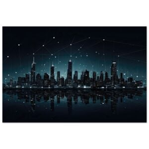 City Skyline Night Constellations Metal Print - 30x45 cm / 12x18″