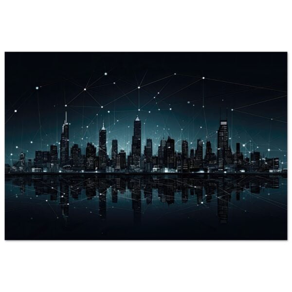 City Skyline Night Constellations Metal Print - 30x45 cm / 12x18″