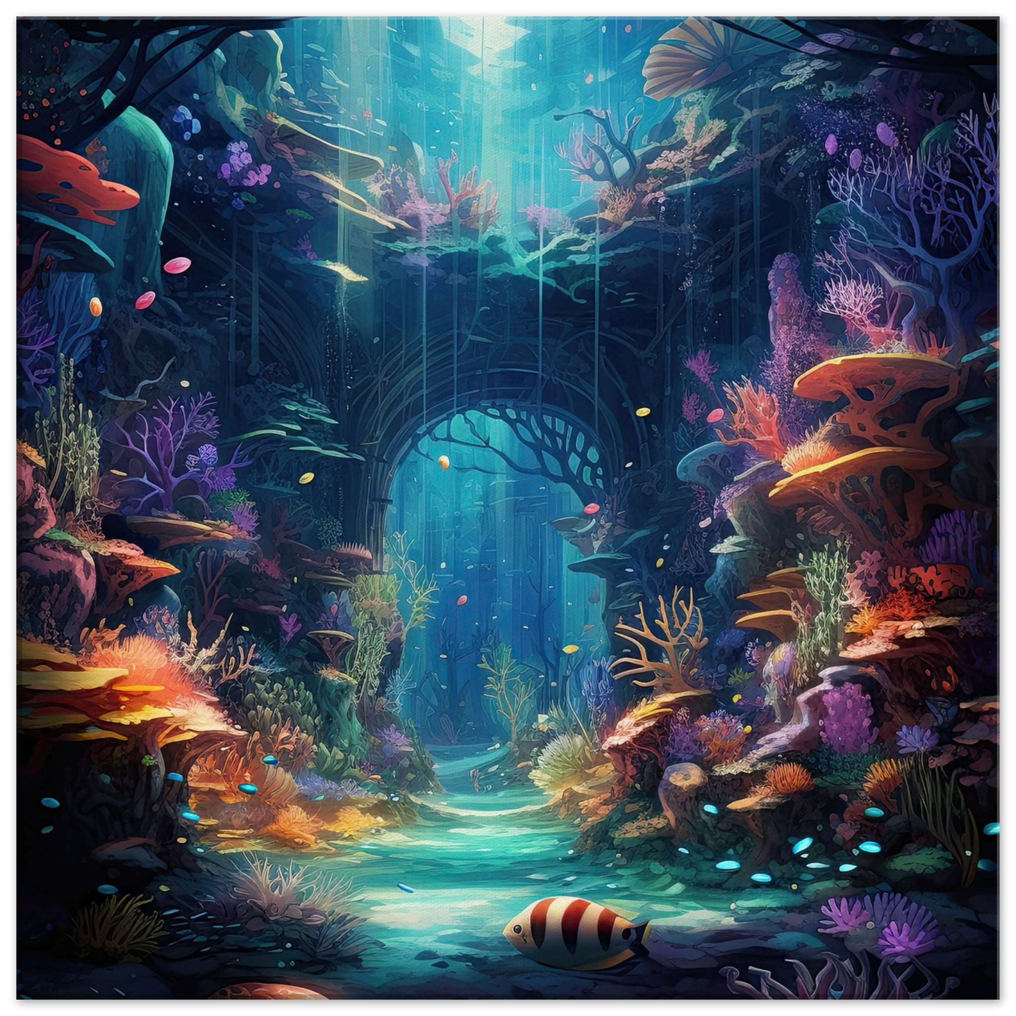 Underwater Paradise Ocean Canvas Print – 60×60 cm / 24×24″, Slim