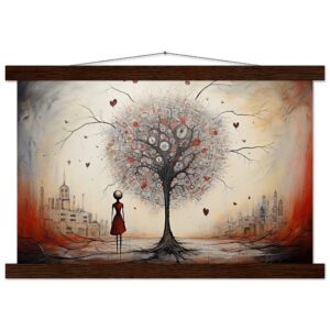 Heart Tree of Desire - Abstract Art Print with Hanger - 30x45 cm / 12x18″, Dark wood wall hanger