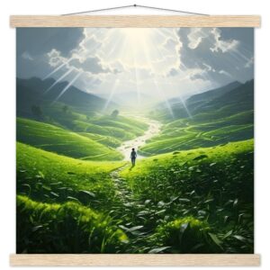 Daybreak - Fields of Green - Art Print with Hanger - 45x45 cm / 18x18″, Natural wood wall hanger