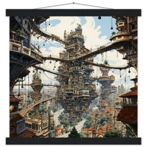 Surreal City Art Print with Hanger - 40x40 cm / 16x16″, Black wall hanger