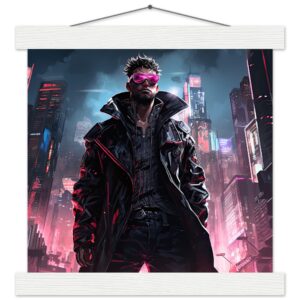 Cool Cyberpunk Dude Art Print with Hanger - 25x25 cm / 10x10″, White wall hanger
