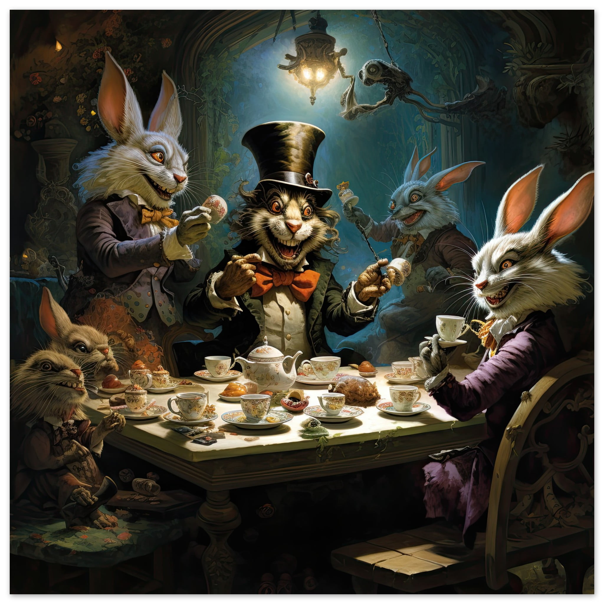 Mad Hatter’s Tea Party Art Poster – 70×70 cm / 28×28″