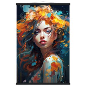 Girl Painted in Color Art Print with Hanger - 60x90 cm / 24x36″, Black wall hanger