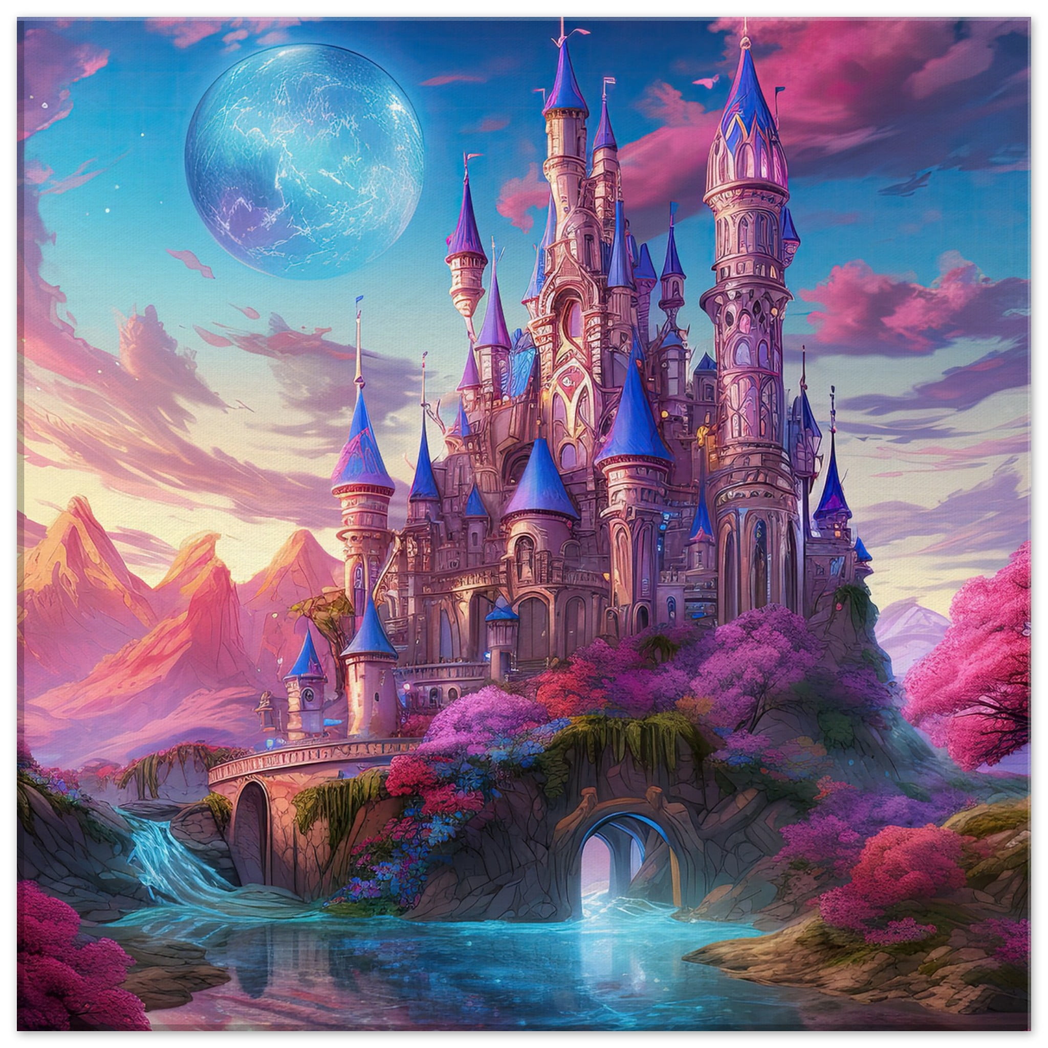 Colorful Fairy Tale Castle Canvas Print – 50×50 cm / 20×20″, Slim