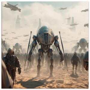 Future War Sci-Fi Canvas Print - 60x60 cm / 24x24″, Slim
