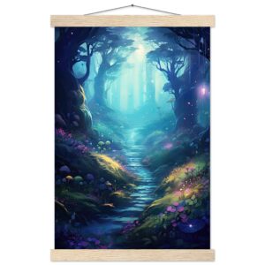 Path Through the Magic Forest Art Print with Hanger - 30x45 cm / 12x18″, Natural wood wall hanger