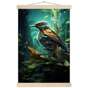 Robotic Bird - Nature - Art Print with Hanger - 30x45 cm / 12x18″, Natural wood wall hanger