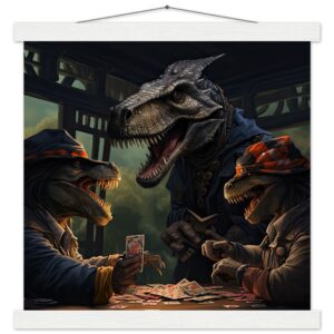 Tyrannosaurus Rex Poker Art Print with Hanger - 35x35 cm / 14x14″, White wall hanger