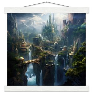 Elven Kingdom Art Print with Hanger - 30x30 cm / 12x12″, White wall hanger