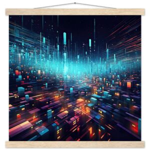 High Speed Data Art Print with Hanger - 45x45 cm / 18x18″, Natural wood wall hanger