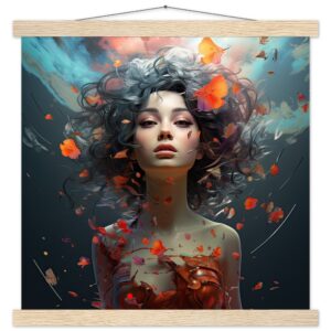 Digital Art - Girl Beautiful Abstract - Art Print with Hanger - 40x40 cm / 16x16″, Natural wood wall hanger