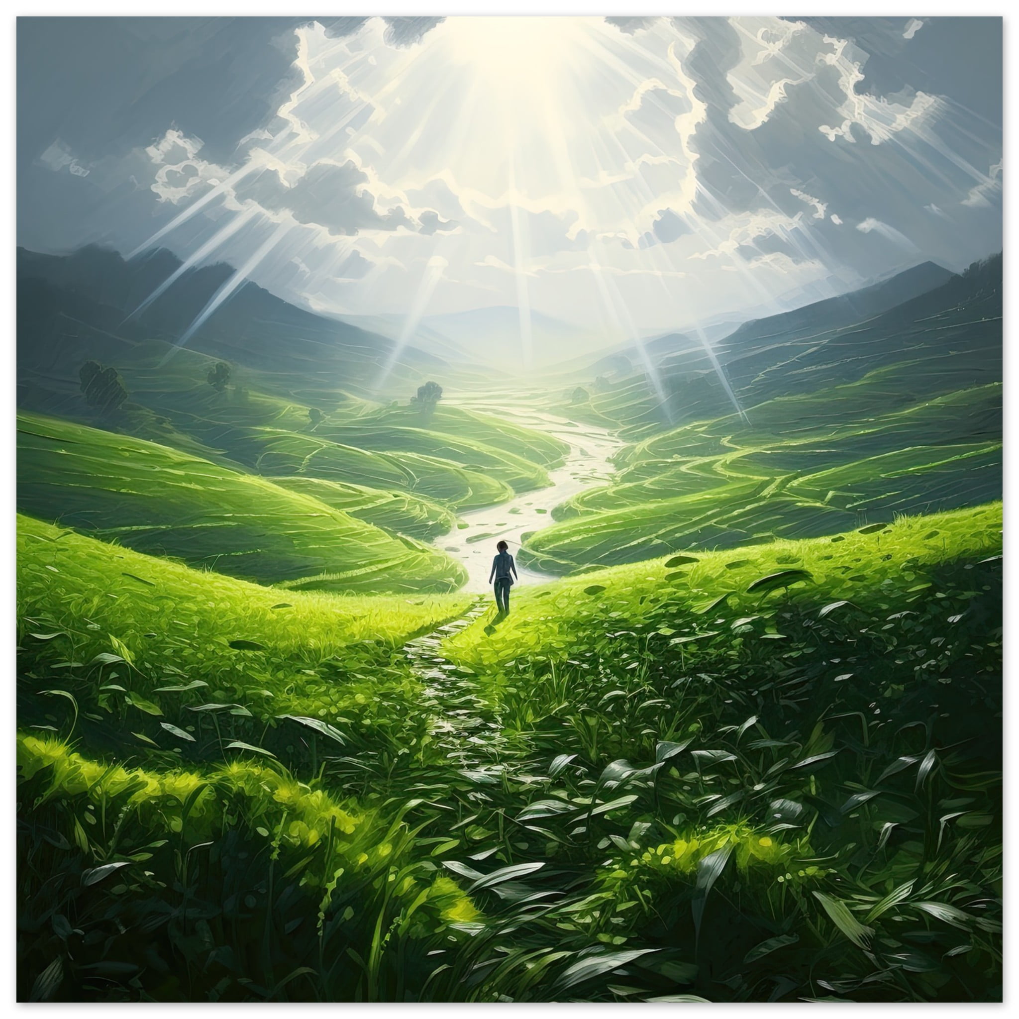 Daybreak – Fields of Green – Art Poster – 45×45 cm / 18×18″