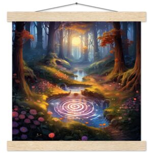 Mesmerizing Forest Whirlpool Art Print with Hanger - 30x30 cm / 12x12″, Natural wood wall hanger
