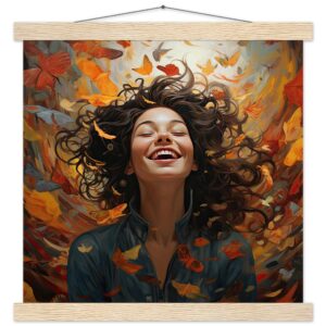 Pure Happiness Art Print with Hanger - 35x35 cm / 14x14″, Natural wood wall hanger