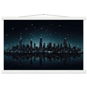 City Skyline Night Constellations Art Print with Hanger - 40x60 cm / 16x24″, White wall hanger