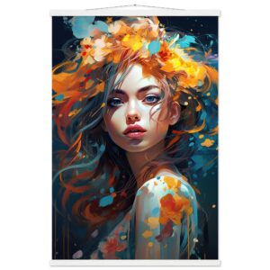 Girl Painted in Color Art Print with Hanger - 60x90 cm / 24x36″, White wall hanger