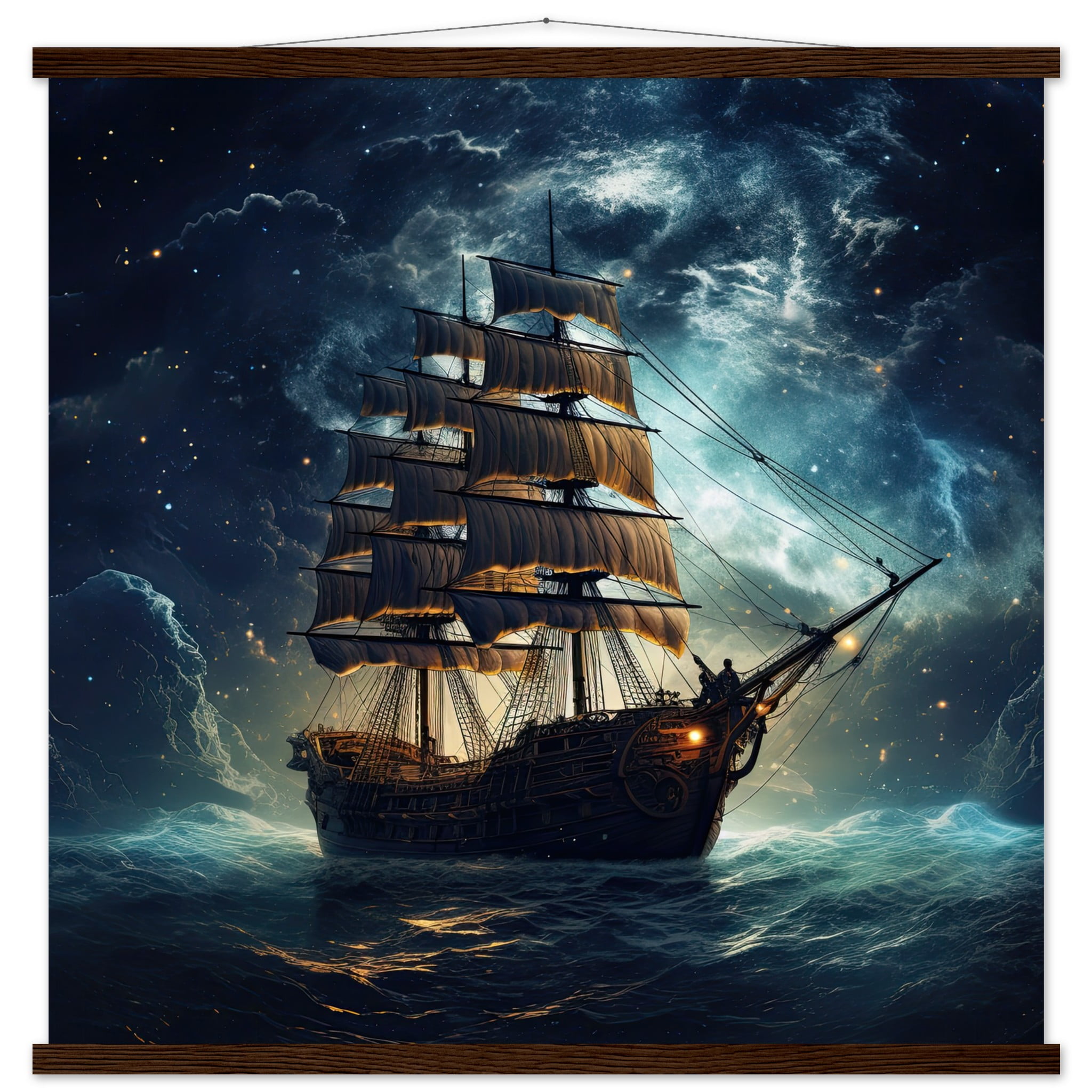 Fantastic Voyage Art Print with Hanger – 70×70 cm / 28×28″, Dark wood wall hanger