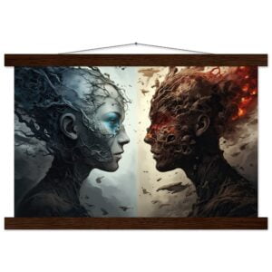 Duality of the Soul - Fire and Ice - Art Print with Hanger - 30x45 cm / 12x18″, Dark wood wall hanger