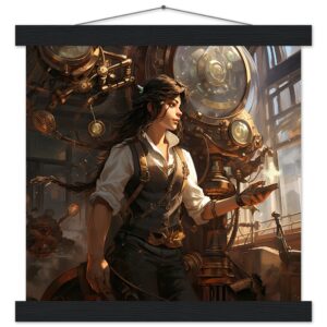 Steampunk Princess Art Print with Hanger - 30x30 cm / 12x12″, Black wall hanger