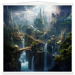 Elven Kingdom Art Print with Hanger - 70x70 cm / 28x28″, White wall hanger