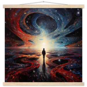 Infinity Abstract Art Print with Hanger - 50x50 cm / 20x20″, Natural wood wall hanger