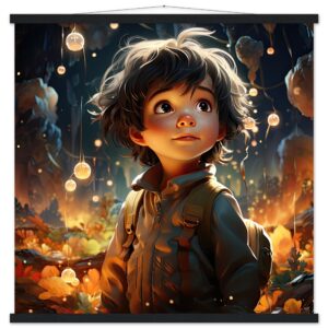 Enchanted World - Boy Adventurer - Art Print with Hanger - 70x70 cm / 28x28″, Black wall hanger