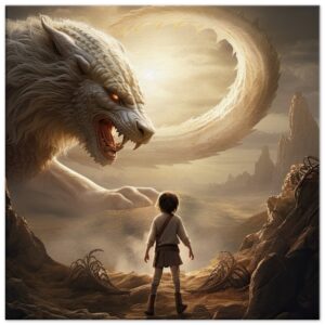 The Boy and the Chimera Canvas Print - 50x50 cm / 20x20″, Slim