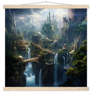 Elven Kingdom Art Print with Hanger - 50x50 cm / 20x20″, Natural wood wall hanger