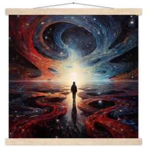 Infinity Abstract Art Print with Hanger - 45x45 cm / 18x18″, Natural wood wall hanger