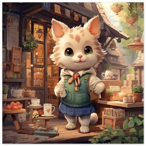 Cute Kitten Coffee Shop Metal Print - 40x40 cm / 16x16″