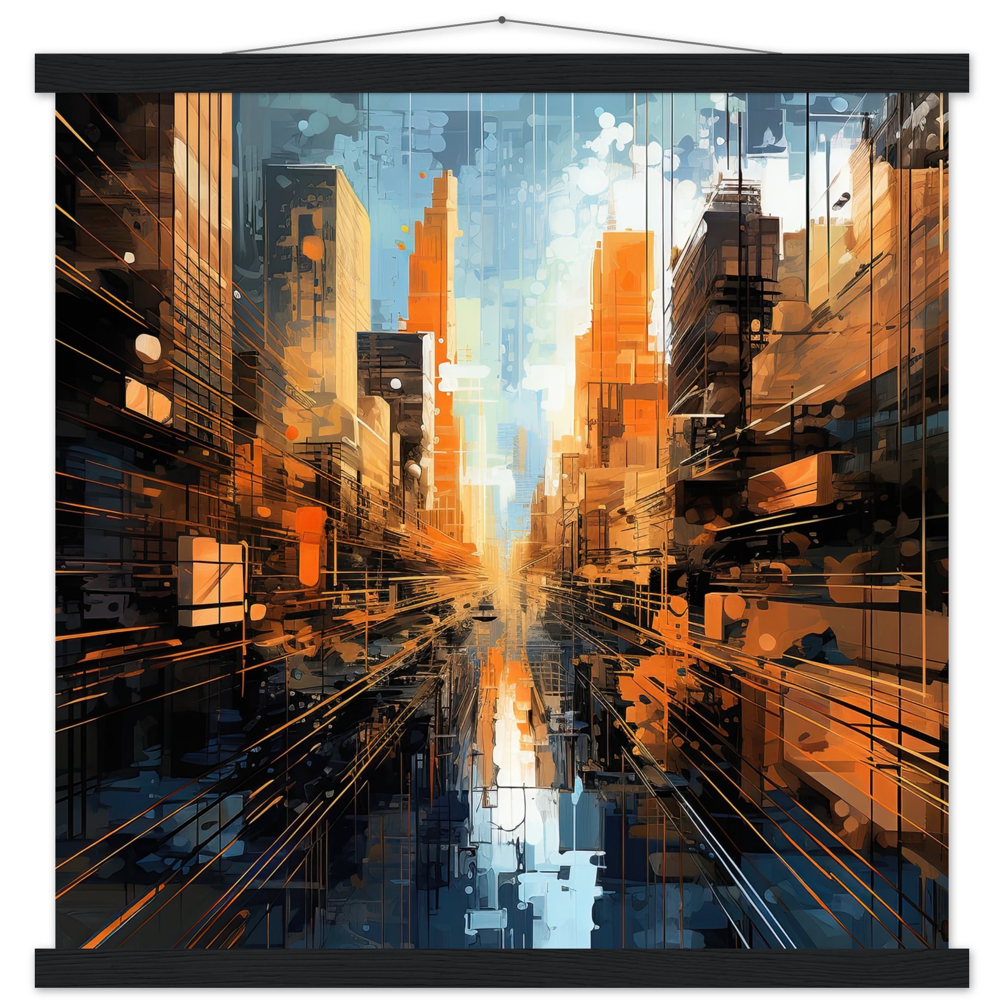 Abstract City Art Print with Hanger – 50×50 cm / 20×20″, Black wall hanger