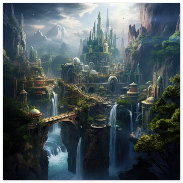 Elven Kingdom Fantasy Art Poster - 40x40 cm / 16x16″