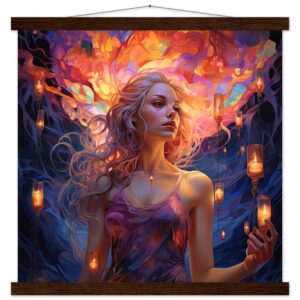 Lovely Lanterns and Colors Art Print with Hanger - 45x45 cm / 18x18″, Dark wood wall hanger