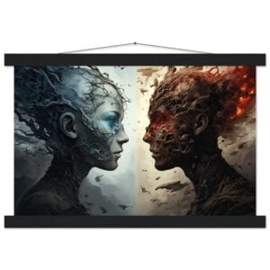 Duality of the Soul - Fire and Ice - Art Print with Hanger - 30x45 cm / 12x18″, Black wall hanger