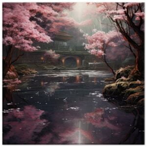 Secret Cherry Blossom Temple Canvas Print - 30x30 cm / 12x12″, Slim