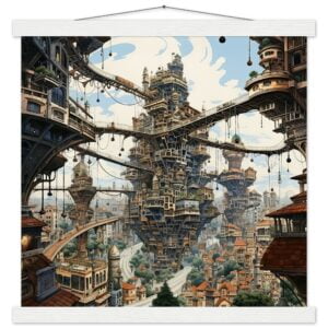 Surreal City Art Print with Hanger - 40x40 cm / 16x16″, White wall hanger